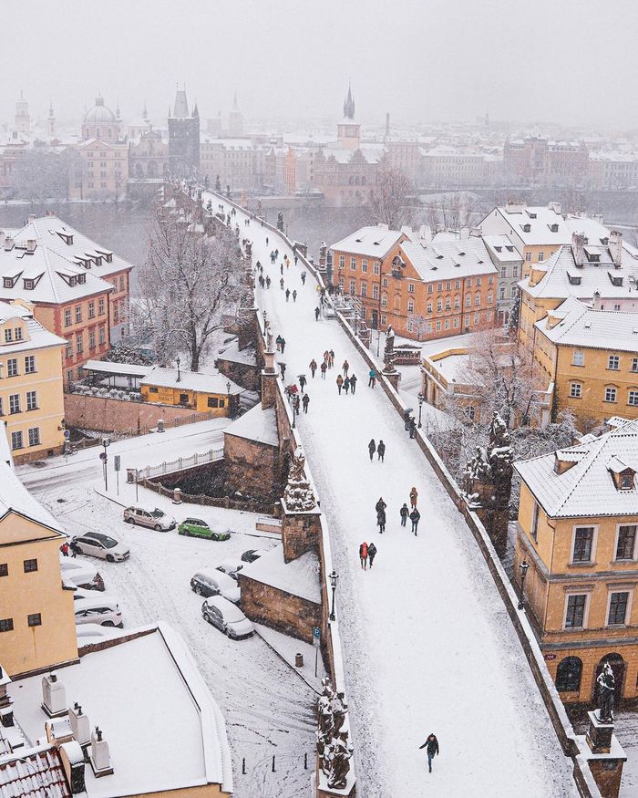Prague was covered with snow - Prague, Czech, The photo, The Charles Bridge