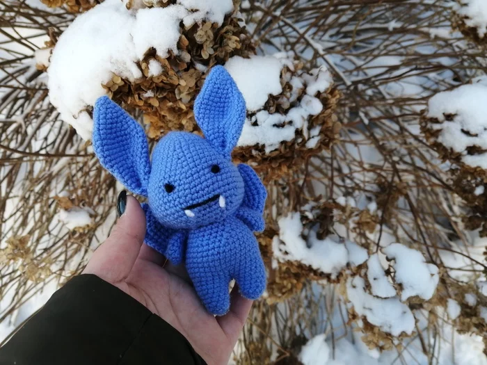 Interest in something new (or about a blue bat crochet for short) - Knitting, Crochet, Knitted toys, Amigurumi, Toys, Presents, With your own hands, Needlework, Needlework without process, Handmade, Yarn, Longpost, Bat