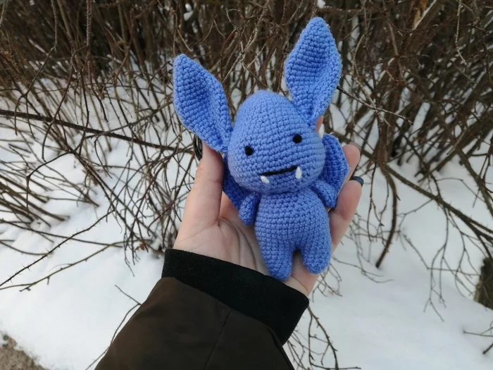 Interest in something new (or about a blue bat crochet for short) - Knitting, Crochet, Knitted toys, Amigurumi, Toys, Presents, With your own hands, Needlework, Needlework without process, Handmade, Yarn, Longpost, Bat