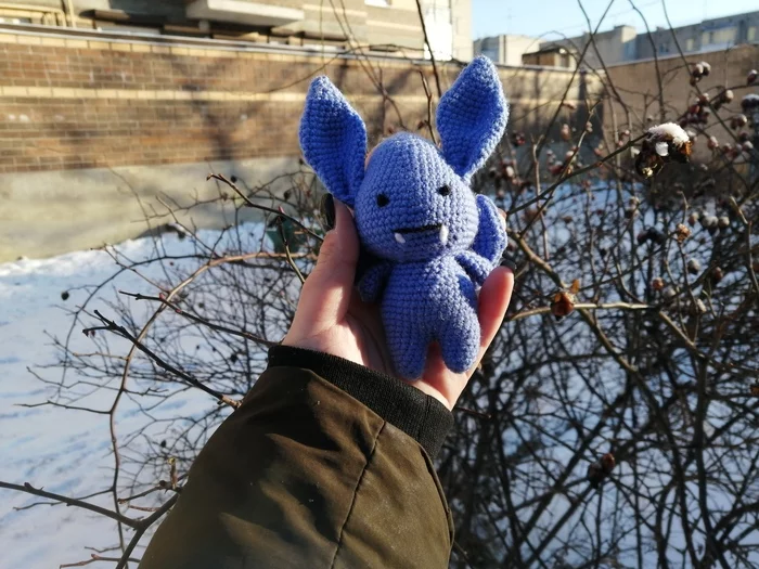 Interest in something new (or about a blue bat crochet for short) - Knitting, Crochet, Knitted toys, Amigurumi, Toys, Presents, With your own hands, Needlework, Needlework without process, Handmade, Yarn, Longpost, Bat