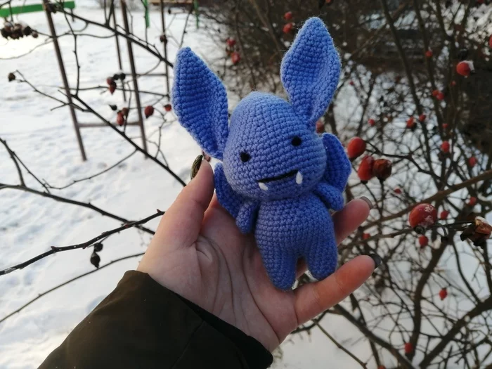 Interest in something new (or about a blue bat crochet for short) - Knitting, Crochet, Knitted toys, Amigurumi, Toys, Presents, With your own hands, Needlework, Needlework without process, Handmade, Yarn, Longpost, Bat