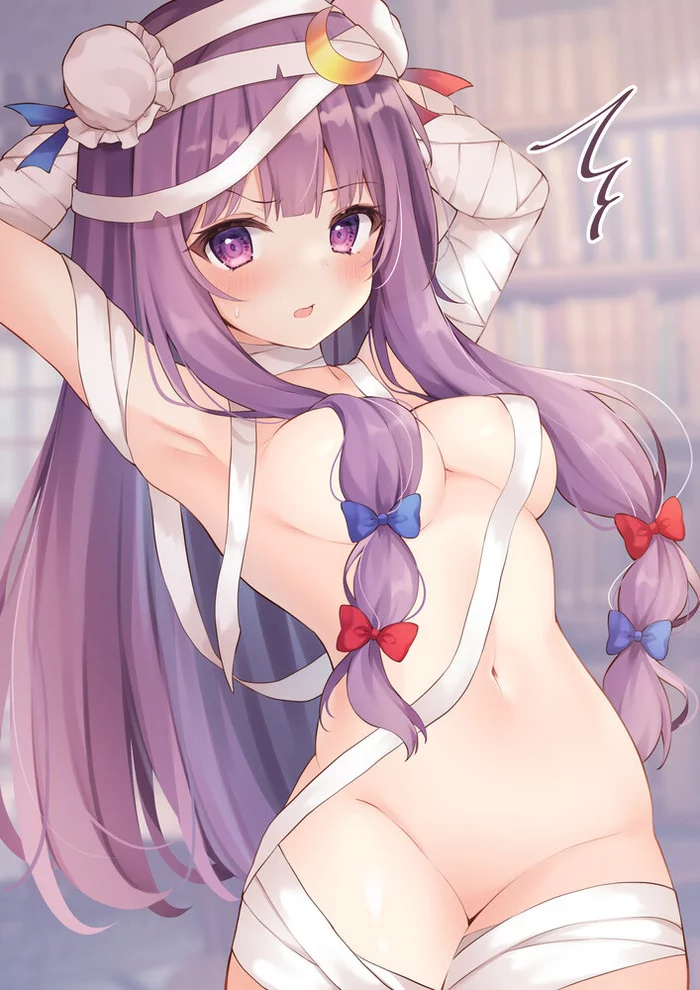 Patchouli Knowledge - NSFW, Touhou, Patchouli Knowledge, Anime Art, Аниме, Miya, Сиськи, Рисованная эротика, Эротика