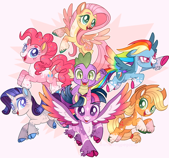 ,    My Little Pony, Ponyart, Spike, Mane 6, Wanderingpegasus