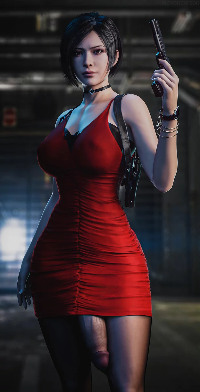 Ada Wong - NSFW, Its a trap!, Futanari, Futa art, Big dick futa, Ada wong, Resident evil, Stevencarson, Longpost, Choker