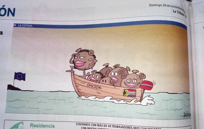 Cartoon that appeared in the Spanish newspaper La Tribuna de Albacete - Omicron, Coronavirus, Caricature, Illegals, Migrants
