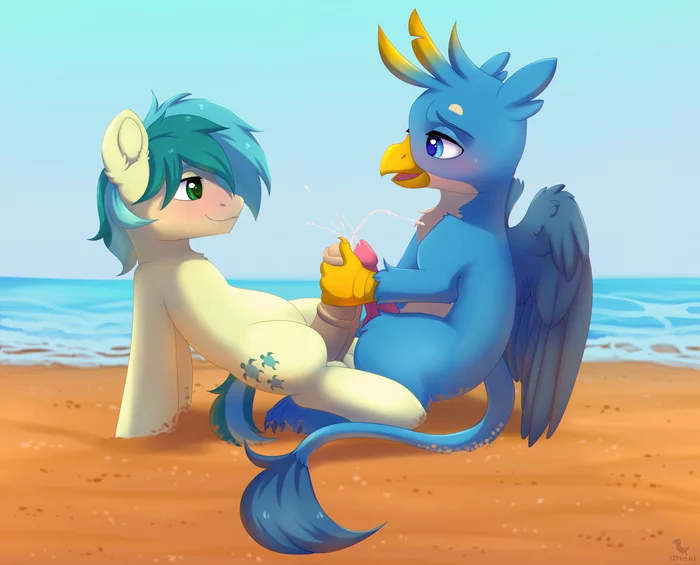 Лежат на пляже - NSFW, My Little Pony, Gallus, Sandbar, PonyArt, MLP Explicit, MLP Gay, Шиппинг