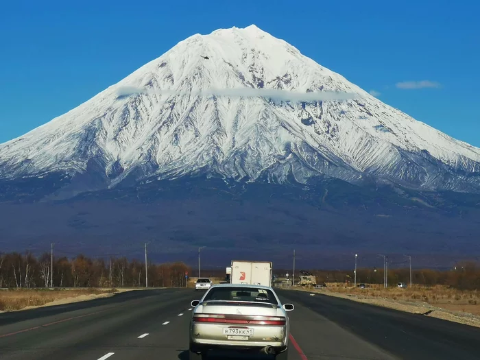 A golden cloud slept on the chest of a giant cliff - Petropavlovsk-Kamchatsky, Yelizovo, A golden cloud slept in the night., Koryaksky Volcano