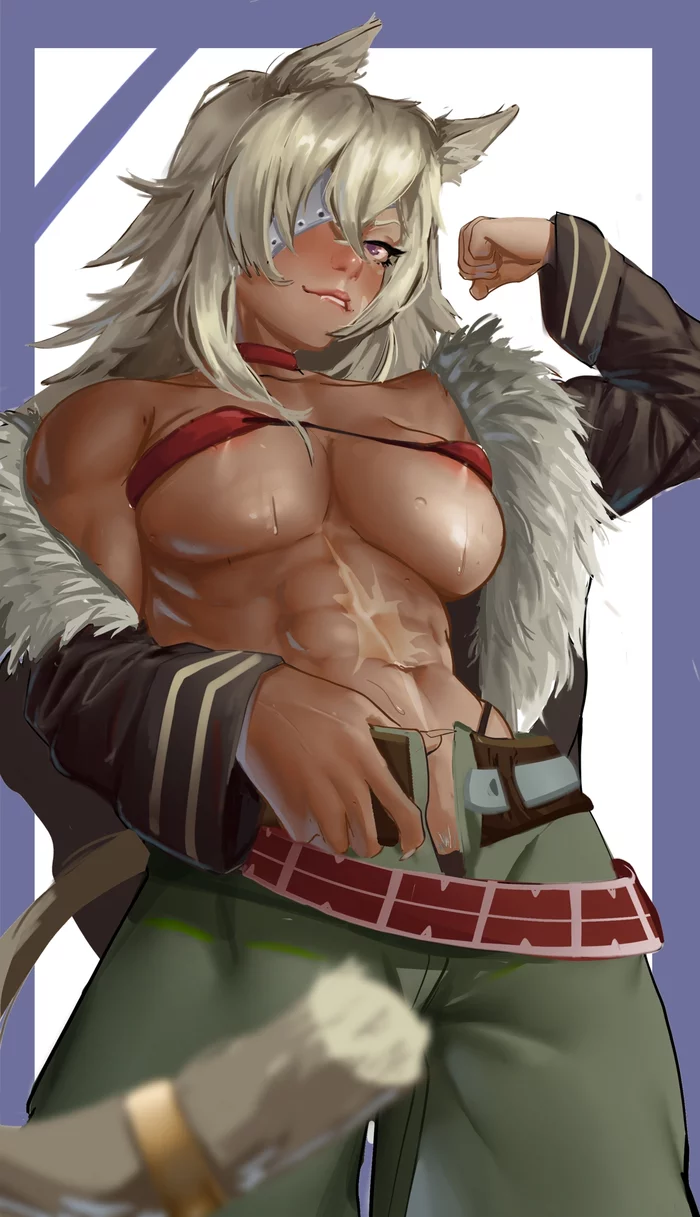 Ghislaine - NSFW, Strong girl, Art, Girls, Muscleart, Ghislaine dedoldia, Mushoku tensei, Anime, Anime art, Boobs, Animal ears