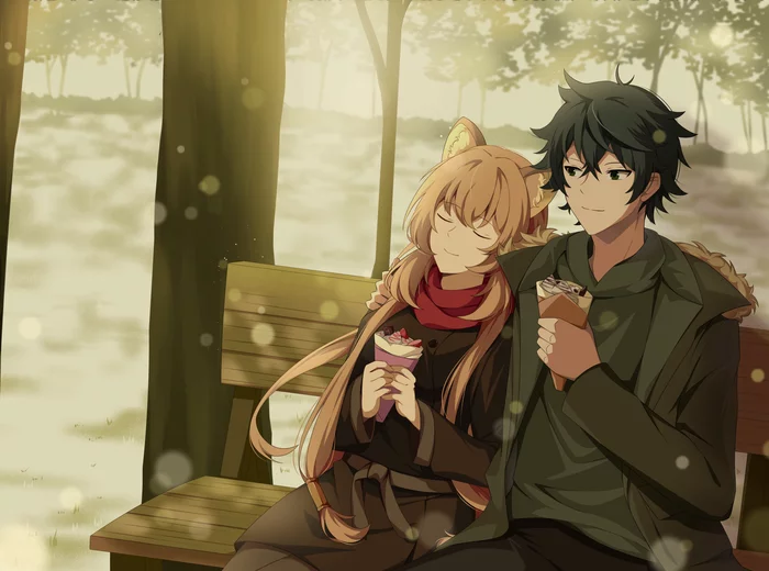 Зимнее свидание - Tate no Yuusha no Nariagari, Raphtalia, Naofumi, Anime Art, Animal Ears, Аниме