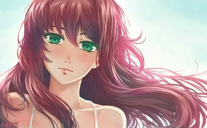 I remember those words, and the eyes. And the night that has no end... - Endless summer, Visual novel, Olga Dmitrievna, Art, Fan art, Doki Doki Literature Club, Monika