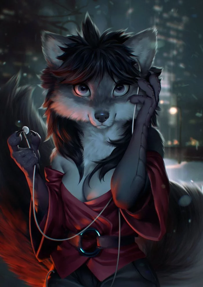 Walk through the city at night - Furry, Anthro, Art, Furry canine, Waynlag