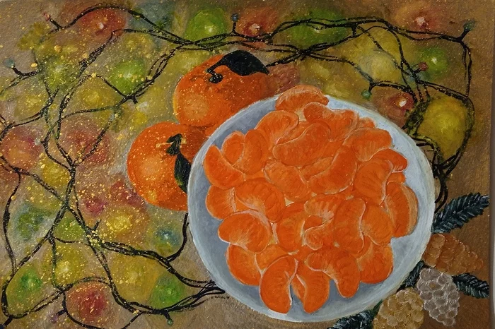 Just want to share my mood - My, Gouache, Tangerines, New Year, Drawing, Art