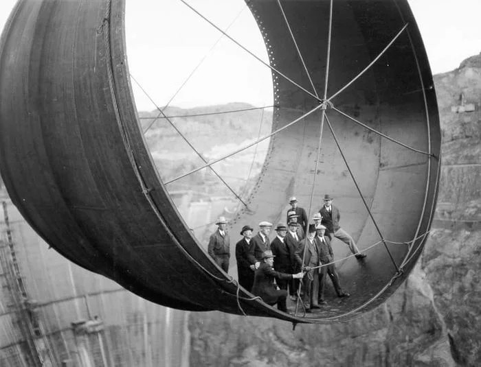 Pipe Transportation (Hoover Dam) - Dam, USA, The photo, Story, Technologies, Interesting, Travels, Building, Black and white photo