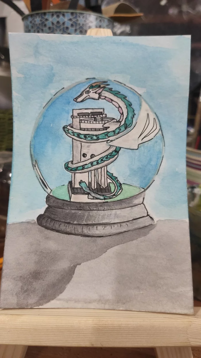 Just a Chinese dragon over a white tower - My, Watercolor, Painting, Alai Oli