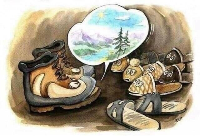 Towards adventure - Humor, Drawing, Shoes, Slippers, Boots, Tourism