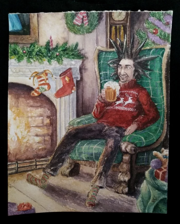 Merry KiShmyass! - My, King and the Clown, Christmas, Mikhail Gorshenev, Postcard, Drawing, Watercolor, Creation, Illustrations, Saint Petersburg, Longpost