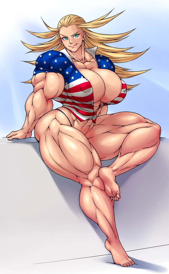 Star and stripe - NSFW, Muscleart, Крепкая девушка, Сну-Сну, Extreme muscles, Boku no Hero Academia, Аниме, Anime Art, Бодибилдинг, Бодибилдеры, Cathleen Bate, Missymuscle