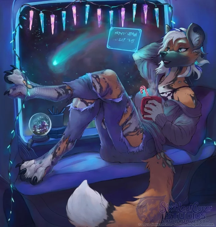 Space New Year's Dog - Furry, Furry art, Furry canine, Hyena dog, New Year, Sixthleafclover