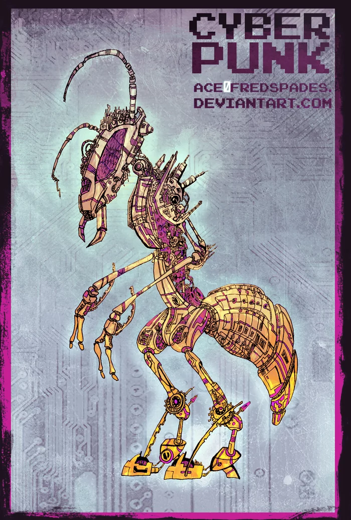 Cyborg ant - My, Drawing, Graphics, Cyberpunk, Ants, Ace0fredspades, Robot