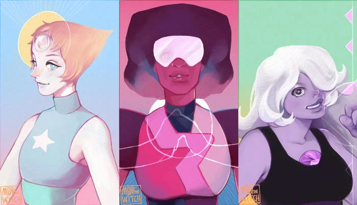 Crystal Gems - Steven universe, Pearl, Garnet, Amethyst, Art, Animated series