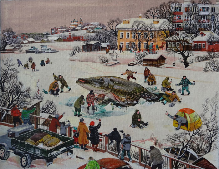 Pike - My, Images, Painting, Art, Winter, Pike