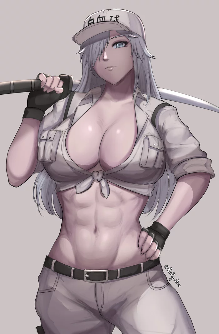 White blood cell - NSFW, Strong girl, Muscleart, Anime art, Hataraku Saibou, Fluffydus