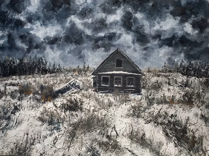 Abandoned house - My, Painting, Artist, Creation, Winter, Abandoned, Art