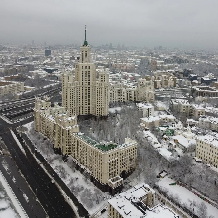 Высотка на Котельнической набережной - Моё, Россия, Фотография, Дрон, Пейзаж, Зима, Москва, Сталинская высотка