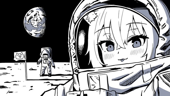 Space cat , Anime Art, Nekomata Okayu, Hololive, Virtual YouTuber, , , Animal Ears, , 