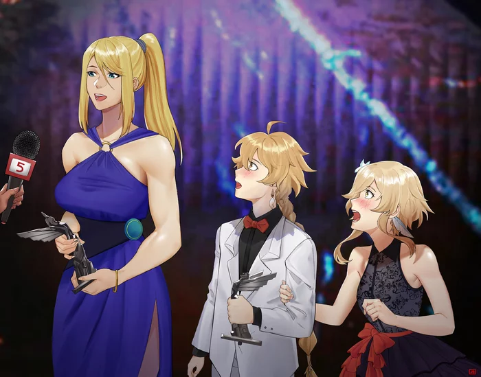 2021 Game Awards - Аниме, Anime Art, Genshin Impact, Metroid, Aether, Lumine, Samus Aran, Арт, Игры