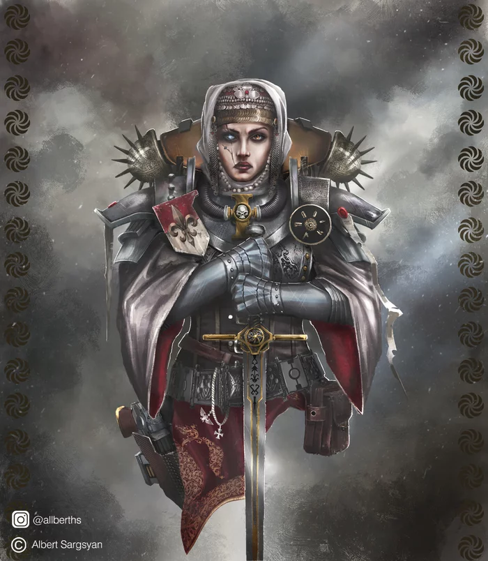 Sister of Battle & Guardsman of Khorne by Albert Sargsyan - Albert Sargsyan, Warhammer 40k, Wh Art, Adepta Sororitas, Imperium, Кхорн, Хаос, Chaos cultists, Длиннопост