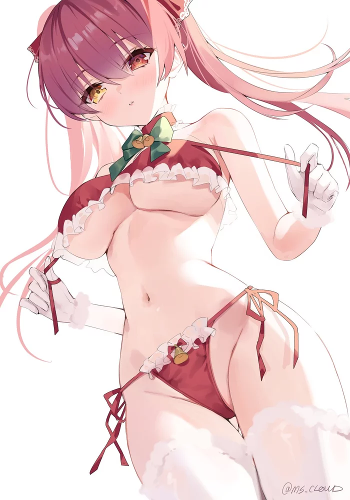 Houshou marine - NSFW, Anime, Anime art, Houshou marine, Virtual youtuber, Hololive, Art, Girls, Boobs, Stockings, Underboob