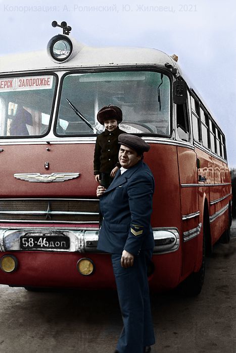 Ikarus-55 on the flight. 1976 year - My, Images, Story, Old photo, Colorization, the USSR, Bus, Ikarus