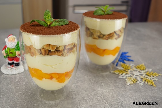 Trifle with peaches on the New Year's table - My, Dessert, Cookies, Cream cheese, Peaches, Video