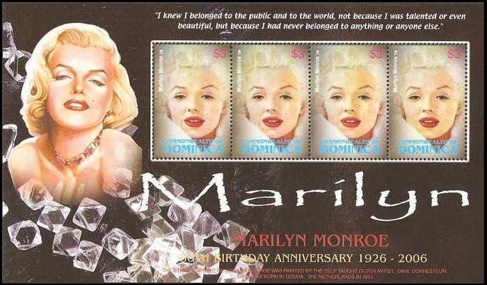 Marilyn Monroe on postage stamps (LXXXVII) Gorgeous Marilyn cycle - issue 703 - Cycle, Gorgeous, Marilyn Monroe, Actors and actresses, Celebrities, Stamps, Blonde, Collecting, Philately, Dominican Republic, Girls, 2006