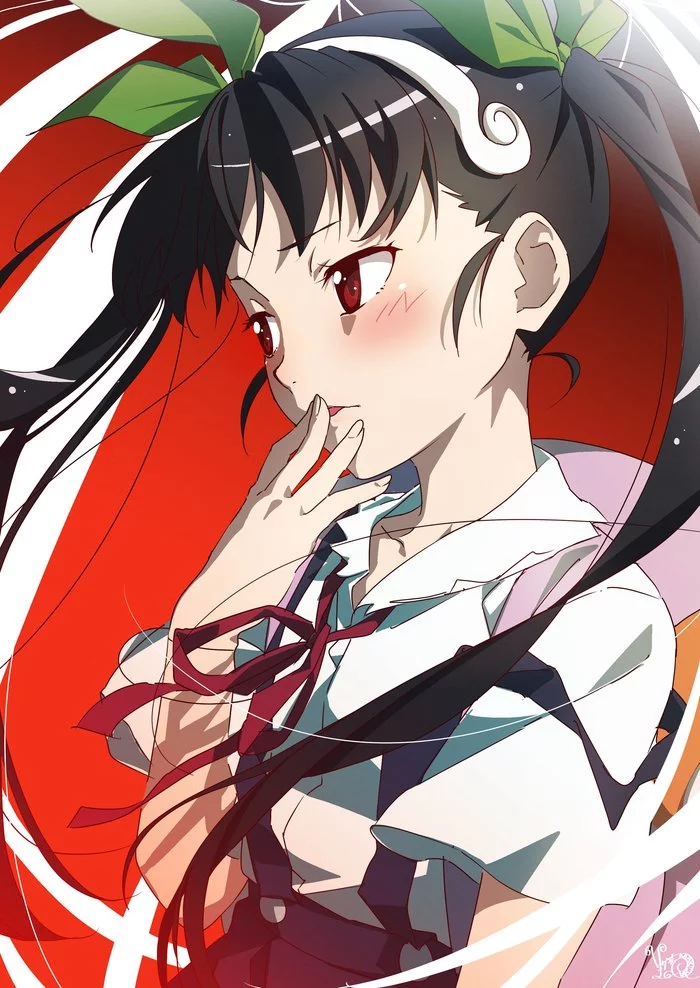 Confused and beautiful ... - Anime, Anime art, Girls, Art, Hachikuji Mayoi, Loli, Monogatari series, Sasurainopink