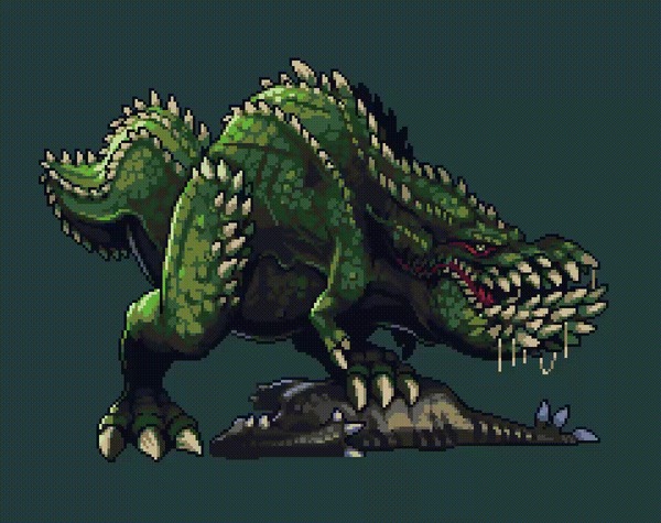 "Monster Hunter's Lagiacrus - Lord of the Seas" & "Monster Hunter's Deviljho, the all-devouring pickle" byJon Davies , Monster Hunter, Game Art, , , Pixel Art