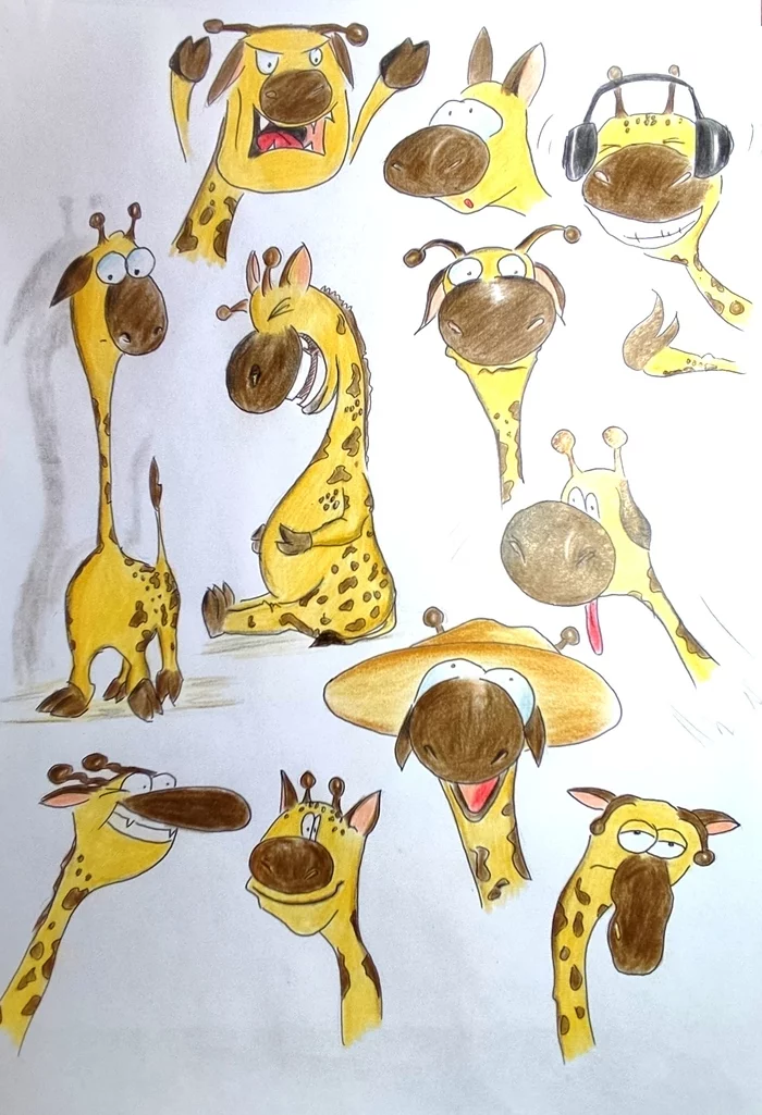 The giraffe is big, he knows better! - My, Drawing, Giraffe, Emotions, Art, Colour pencils, Illustrations, Wild animals