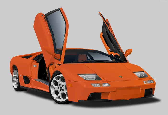 2000 Lamborghini Diablo VT 6.0 ORANGE-BLACK - My, Vector graphics, Corel draw, Digital drawing, Graphic design, Auto, Sports car, Lamborghini, Diablo, Art, Orange