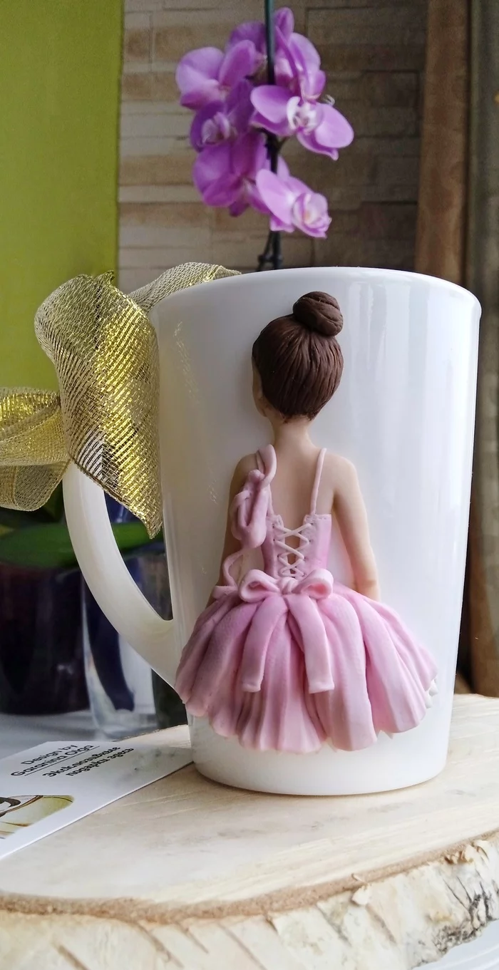 Mug with a ballerina - My, Ballerinas, Republic of Belarus, Polymer clay, Mug with decor, Needlework with process, Longpost