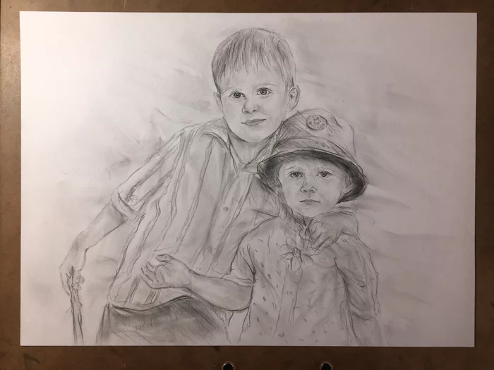Something like this - My, Drawing, Women, Portrait, Children, Girl, Brother, Pencil drawing, Multicolor