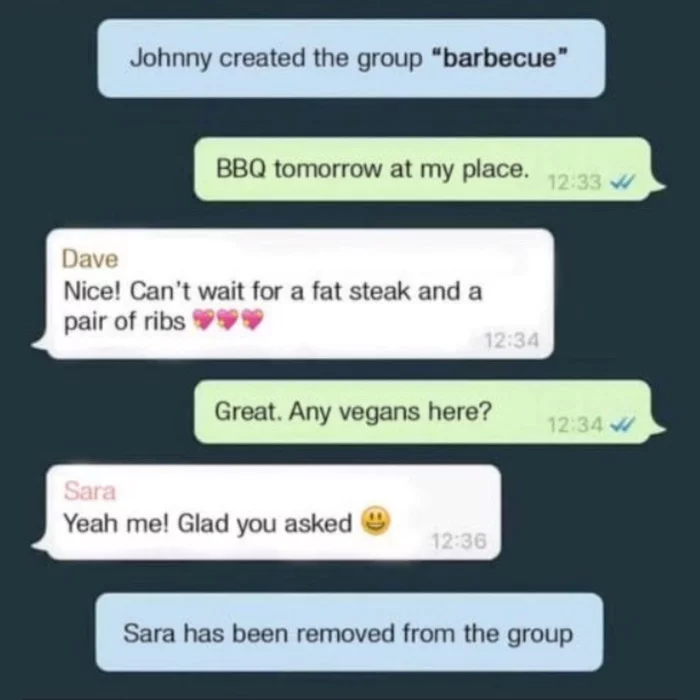 Reasonably - Group, Correspondence, B-B-Q, Vegetarianism, Screenshot