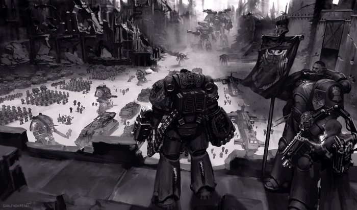 Honours Reward byGeorge Earl Abalayan George Earl Abalayan, Warhammer 40k, Wh Art, Adeptus Astartes, Crimson Fists, Techpriest, Adeptus Mechanicus, Legio Titanicus