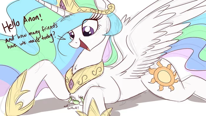 Привет Анон! Сколько друзей мы завели сегодня? - My Little Pony, Princess Celestia, Анонимус, Anon, Giant Pony, Ncmares