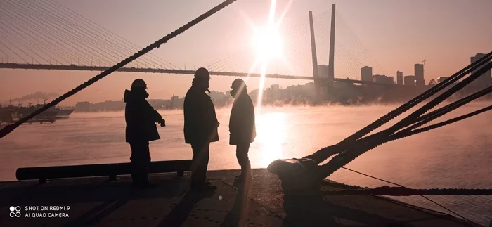 Frosty morning - My, Morning, Vladivostok, Repair, Sea, Port, Workers