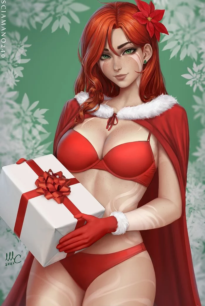 Christmas present - Drawing, Christmas, Girls, Dota 2, Windranger, Presents, Sciamano240, Art, NSFW, Repeat