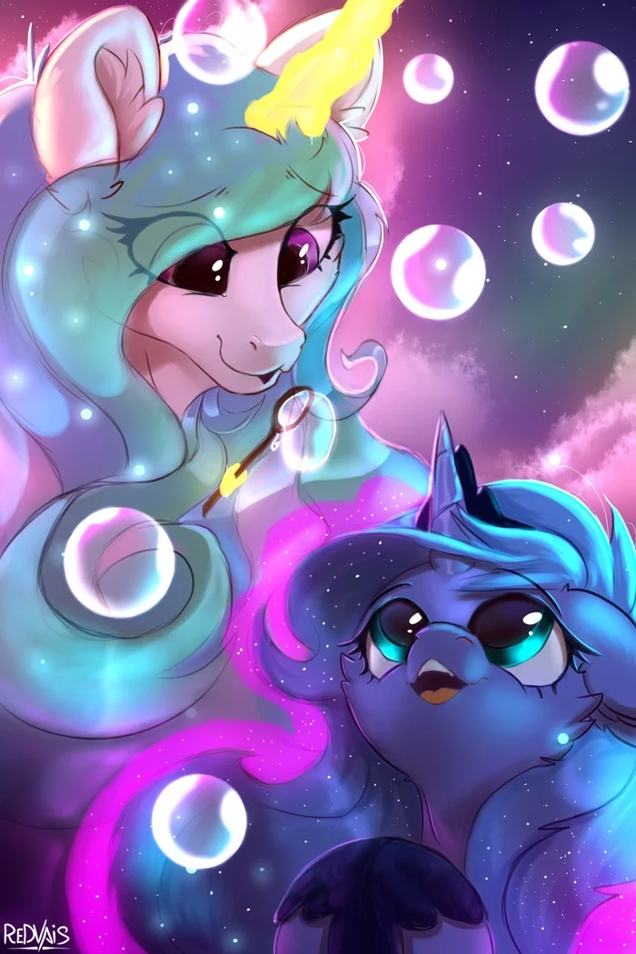 Мыльные пузыри - Princess Luna, Princess Celestia, My Little Pony, PonyArt, Redvais