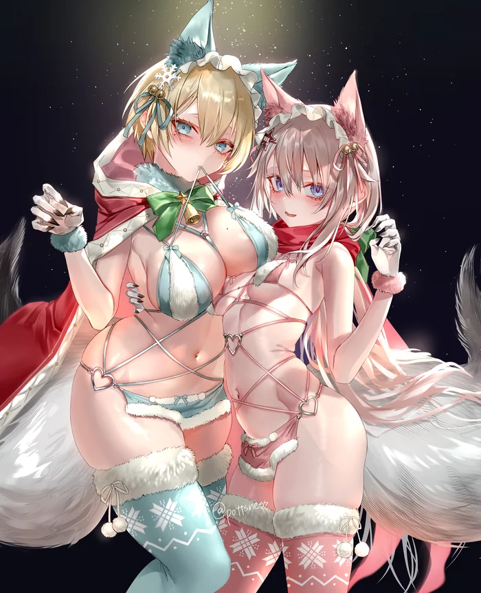 9a-91 & VSK-94 - NSFW, Аниме, Anime Art, Girls Frontline, 9a-91, Купальник, Сиськи, Чулки, Animal Ears, Рисованная эротика, Эротика, Vsk-94