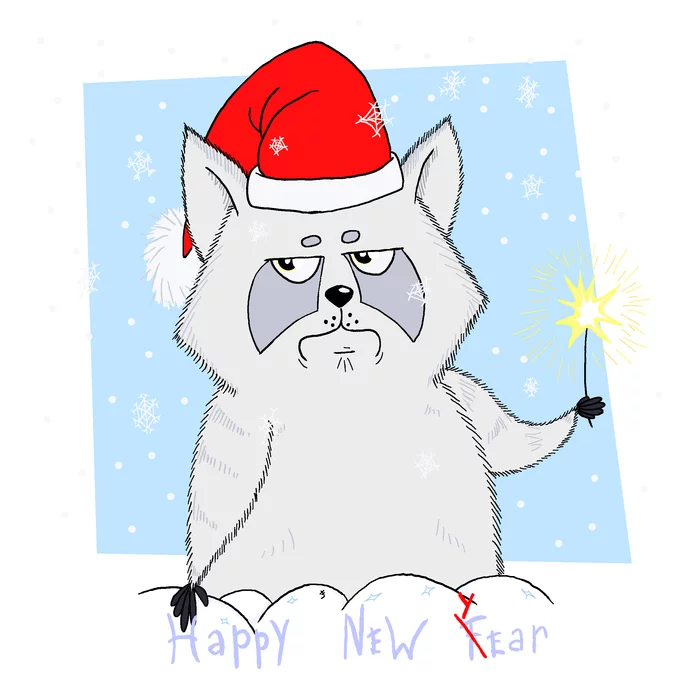Just under a week - My, Drawing, New Year, Postcard, Raccoon, Festive atmosphere