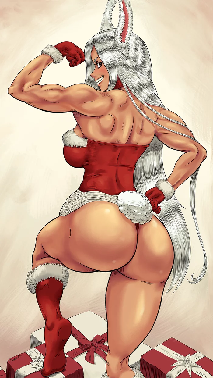 Christmas rabbit hero - NSFW, Muscleart, Strong girl, Miruko, Boku no hero academia, Girls, Booty, Christmas, New Year, Erotic, Hand-drawn erotica, Anime, Anime art, Tuomashart